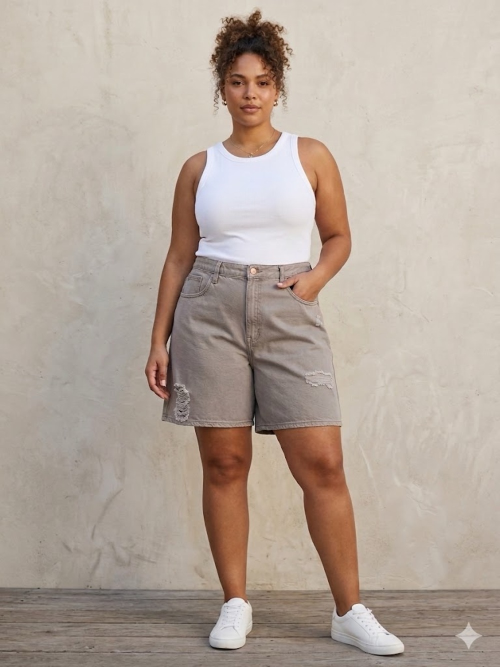 High-Rise Relaxed Bermuda Shorts — Taupe